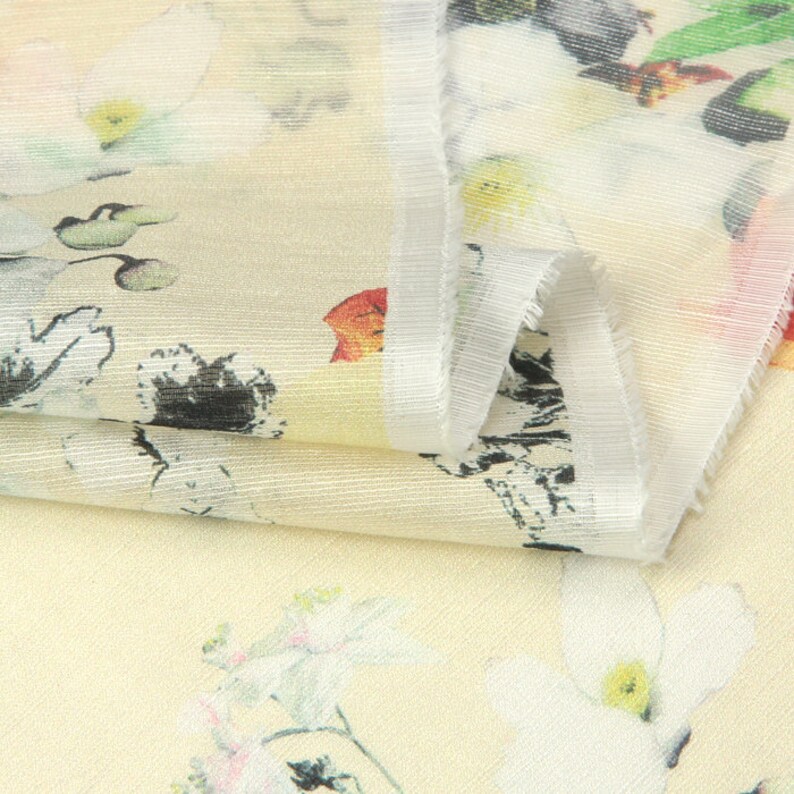 Summer flower Silk linen fabric by the Yard Width 55 inch Etsy
