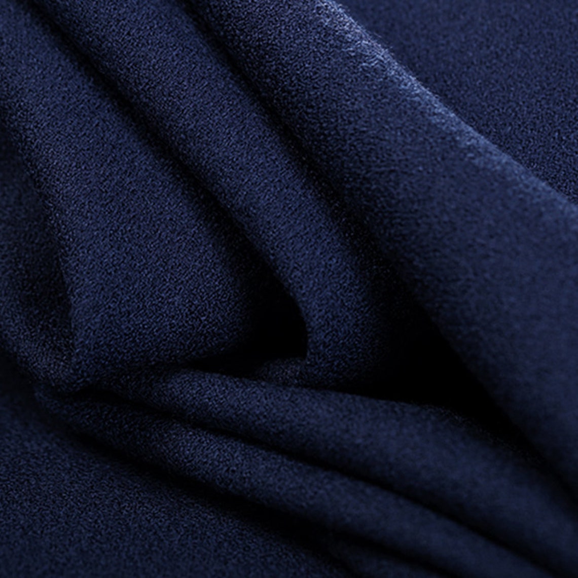 Navy blue Silk wool fabric Wool crepe solid color Fashion Etsy