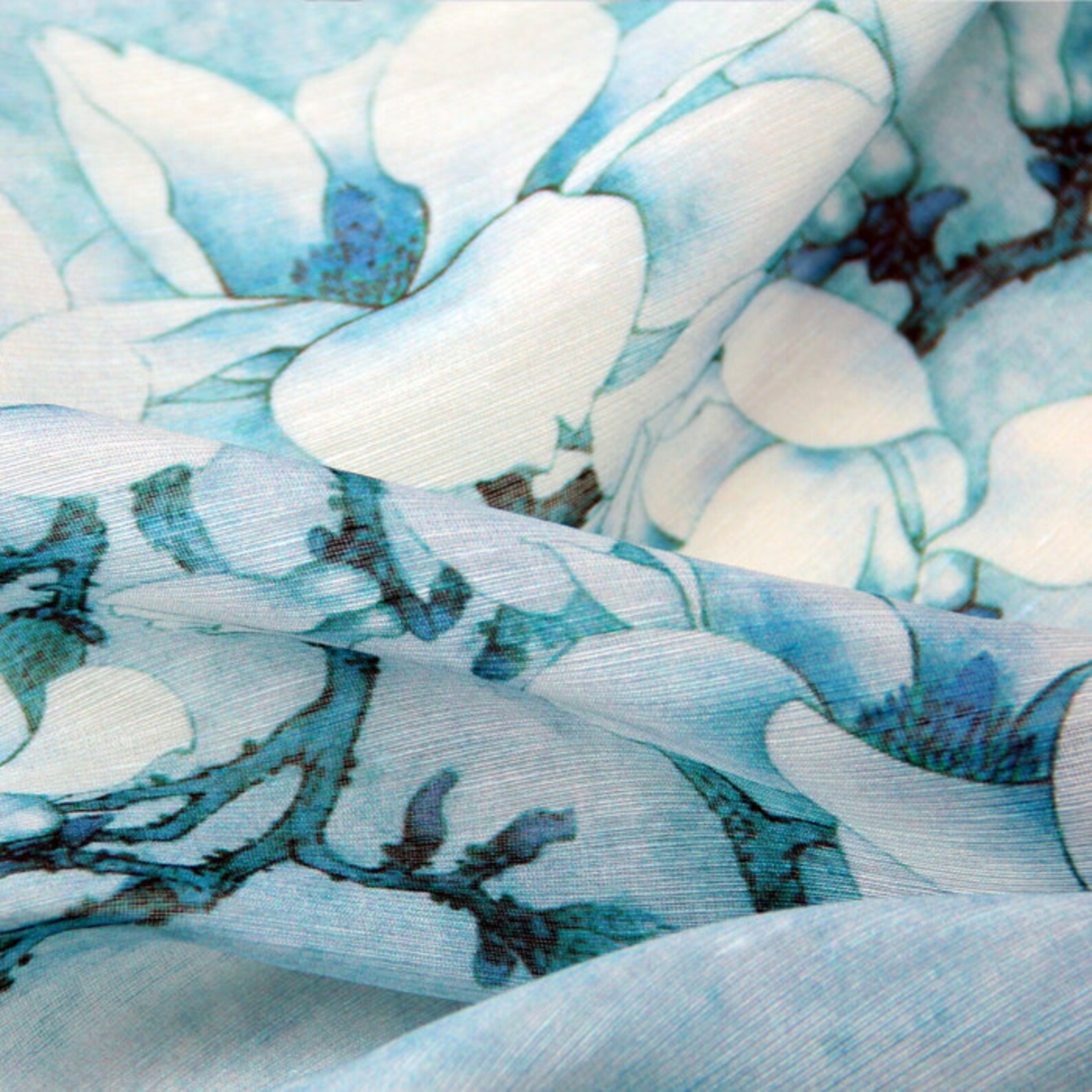 Bird In Magnolia Blue Fabric Silk linen fabric by the Yard Etsy