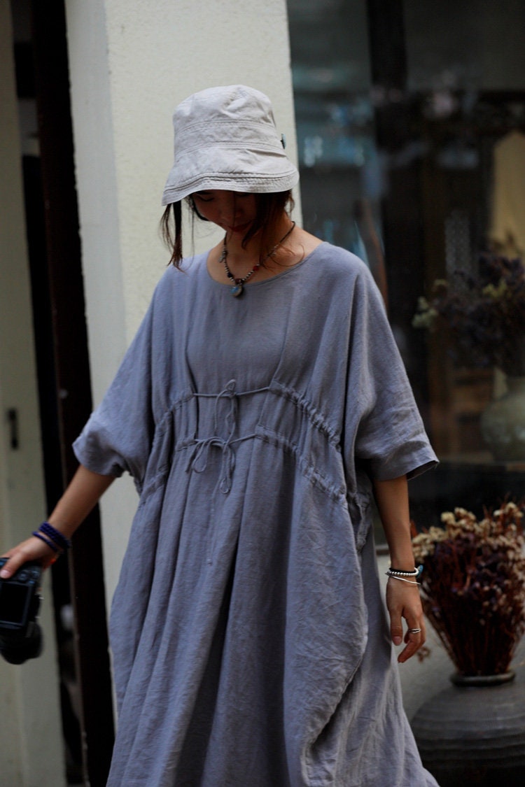 Loose Linen Dress Summer Causal Dress Cotton Maxi Dress With - Etsy UK