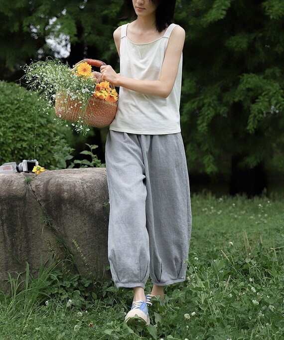 Women Linen Pants Long Linen Pans Wide Leg Pants High Waist Etsy