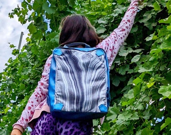 Mineral printed backpack, Gray Backpack, Right-angled Backpack, Laptop backpack, Handmade Backpack, Rucksack, Boho Style