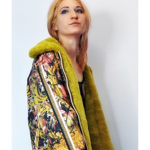 Eco fur coat, bright fur jacket, bright parka, coat with eco fur, stylish women&#39;s coat, winter briht coat, limited edition