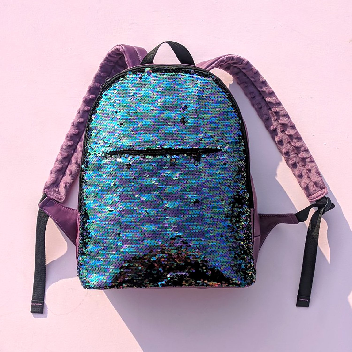 reversible sequin backpack