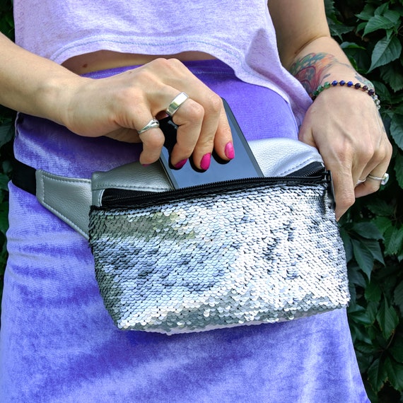 silver sequin fanny pack