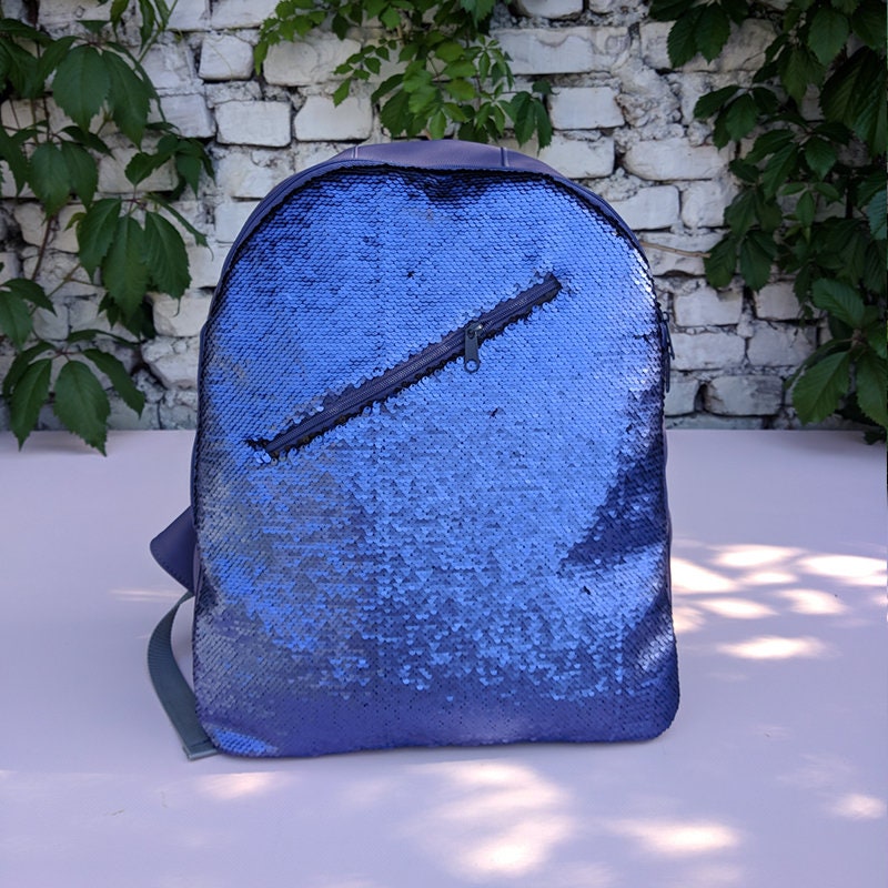 blue sequin backpack