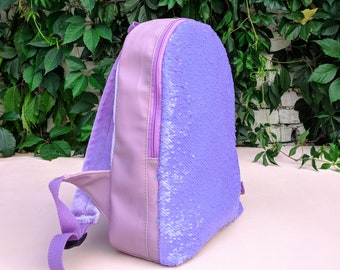 Flip Sequin Purple Backpack, Mermaid Sequin Purple Backpack for Girl, Moveable Sequins, Women Backpack, Urban Style, Bestseller