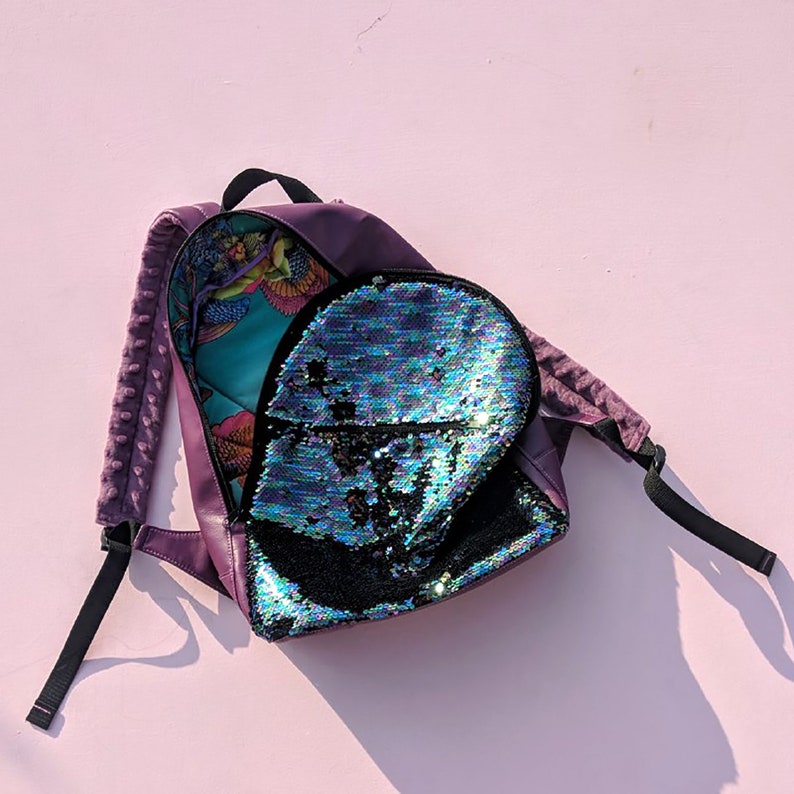 Girls backpack Hipster backpack Moveable Sequin Purple Backpack Reversible Sequin Multycolor Backpack Blue Backpack Women Backpack