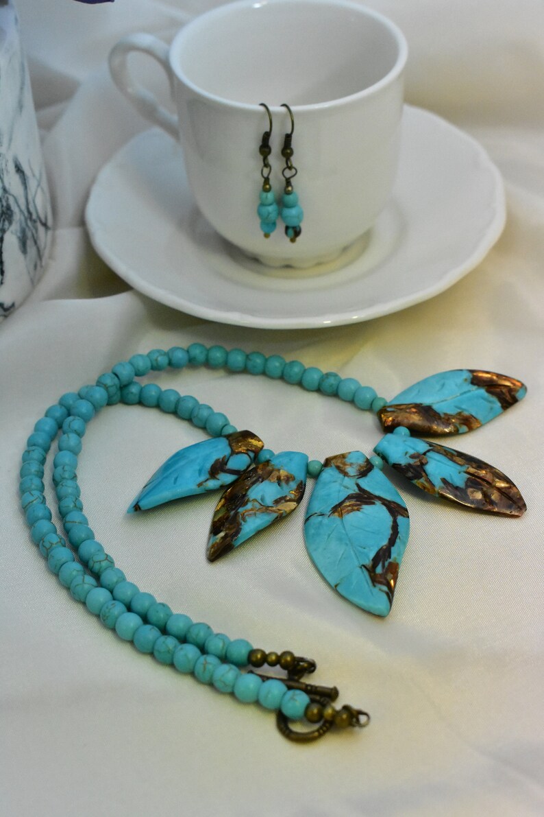 Gold Copper Stone Necklace /& Earring Set Turquoise