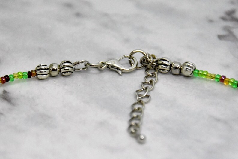 Nature Necklace Tree Charm Necklace with Multi-coloured Green Seed Beads
