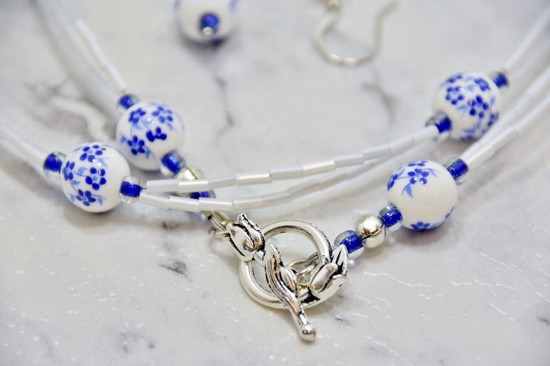 Blue Cherry Blossom Necklace and Earrings Jewellery Set