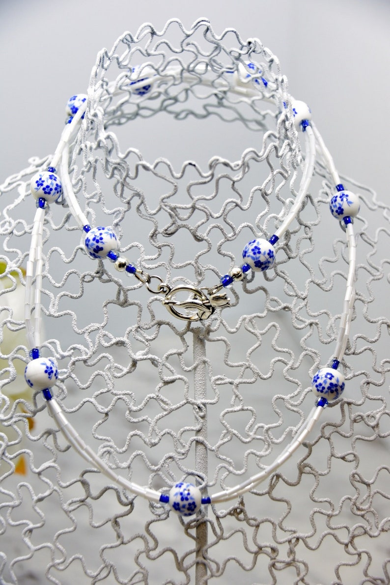 Blue Cherry Blossom Necklace and Earrings Jewellery Set