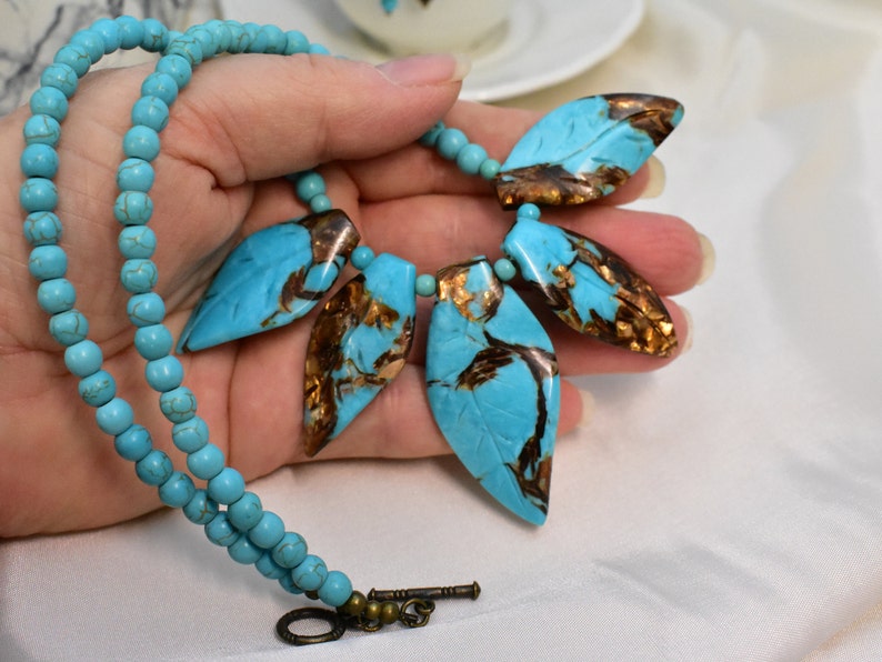 Gold Copper Stone Necklace /& Earring Set Turquoise