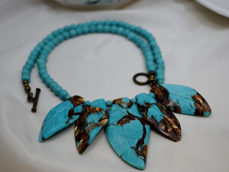 Gold Copper Stone Necklace /& Earring Set Turquoise