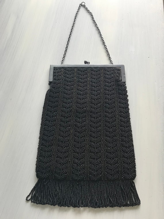 Vintage Black Beaded Purse - image 1