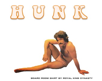 HUNK T-Shirt: 1970s Burt Reynolds Style, LGBTQI Party Tee