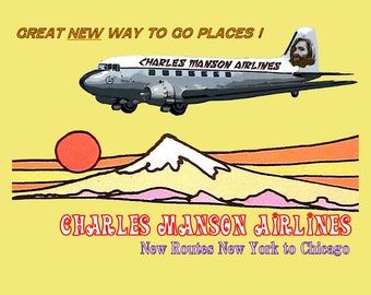 Charles Manson Airlines T-Shirt / Christmas Gift Birthday Present Boyfriend Girlfriend Manson Spahn Ranch Tate LaBianca Helter Skelter