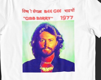 Barry Gibb Disco King (Hindi) Unisex T-Shirt / Andy Maurice Robin Australian Music Night Fever 1970s Thrift Store Jive Talkin' Stayin' Alive