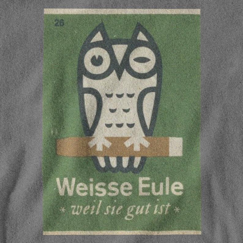 East German White Owl Cigar T-Shirt / Propaganda Poster Soviet Modernism 1960s Design DDR Communist Socialist Germany East Berlin Match Box image 3