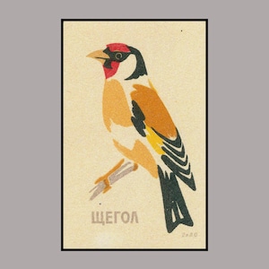 URSS Eurasian Goldfinch T-Shirt / Birder Birding Match Box Art Bird Sketch 1960s Design Soviet Modernism USSR Art Propaganda Poster Mosca