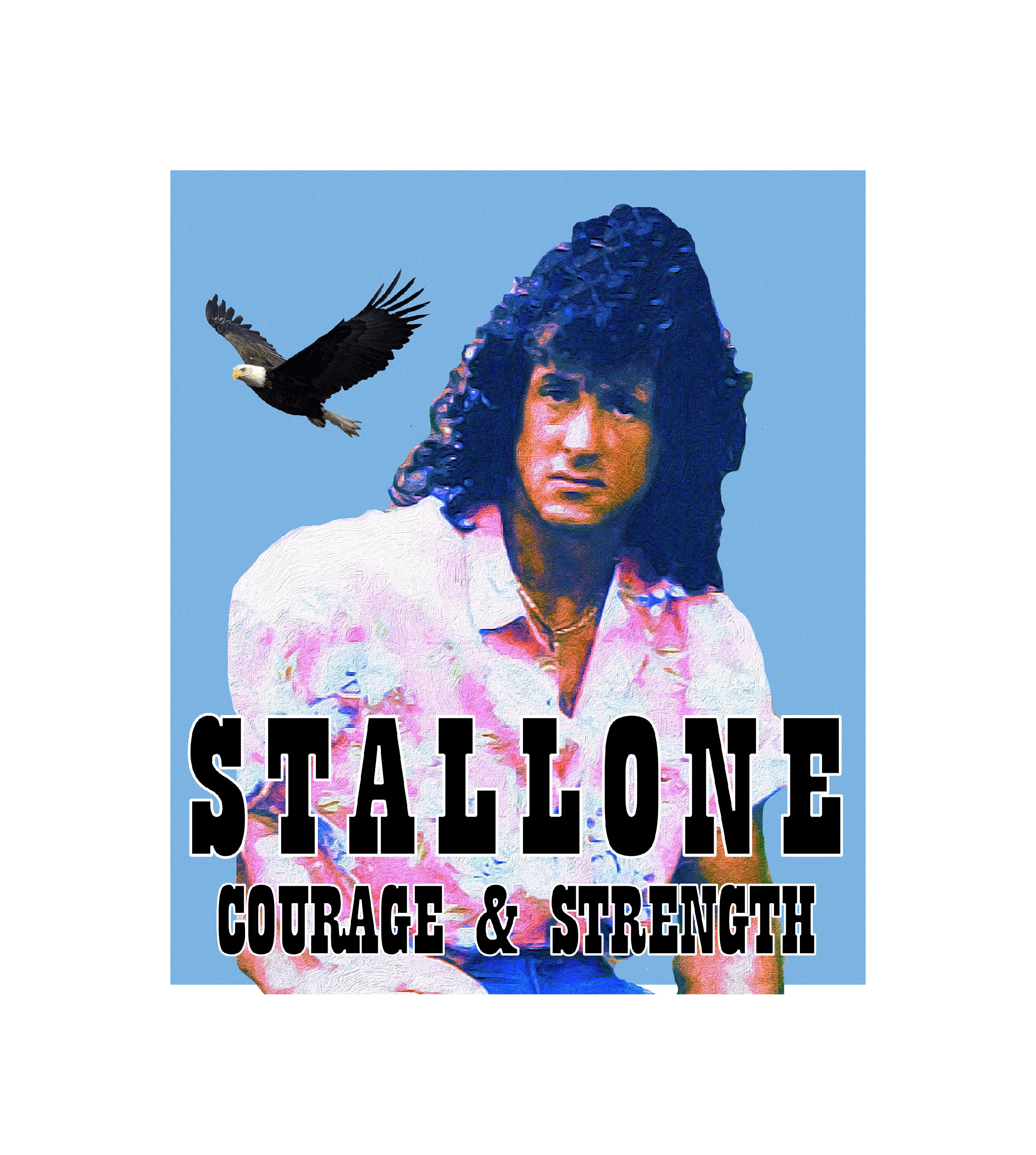 Sylvester Stallone "Courage & Strength" T-Shirt with Eagle / Rambo First Blood Sly Stallone collectable Gift for Weirdo Weird Odd Rocky IV