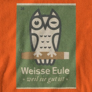 East German White Owl Cigar T-Shirt / Propaganda Poster Soviet Modernism 1960s Design DDR Communist Socialist Germany East Berlin Match Box image 9