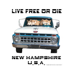 Viva livre ou morra gatinho ladrões de caminhão unissex camiseta/presente para New Hampshire Man Cat Lover Vintage Pickup Truck Retro Granite State Gifts