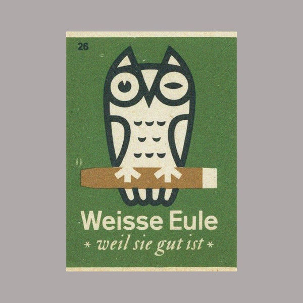 East German White Owl Cigar T-Shirt / Propaganda Poster Soviet Modernism 1960s Design DDR Communist Socialist Germany East Berlin Match Box