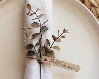Thanksgiving Napkin Tags, Thankful, Thanksgiving Table Decor, Thankful for, Thanksgiving Host, Place Card, Friendsgiving Name Tags