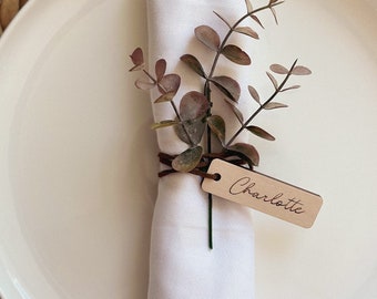 Engraved Maple Wood Wedding Place Cards, Rustic Napkin Tags