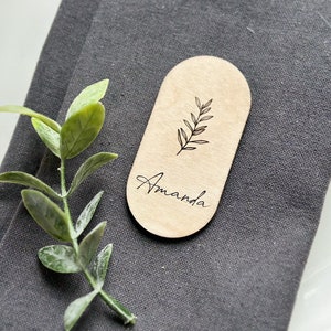 Wood Place Card, Oval Name Card, Botanical, Modern Wedding, Place Setting, Elegant Wedding, Minimalist, Wedding Table Decor, Bachelorette