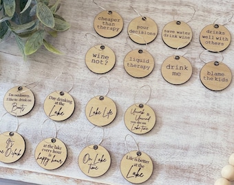 Wooden Wine Charm Set, Funny Charms, Lake Wine Tags, Hostess Gift, Closing Gift, Custom, Mimosa Charms, Drink Accessories, Wine Tags