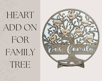 Heart ADD ON For Family Tree, Small Engraved Hearts, Wooden Hearts