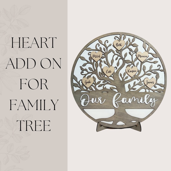 Heart ADD ON For Family Tree, Small Engraved Hearts, Wooden Hearts