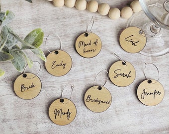 Personalized Wine Charms, Wood Wine Charms, Wedding, Wine Glass Place Cards, Rehearsal Dinner, Personalized Party Favor, Hostess Gift