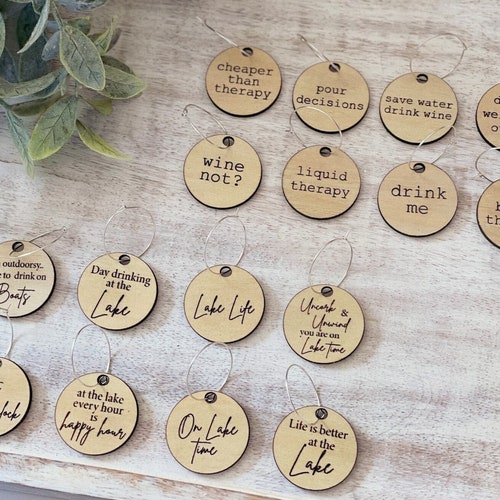 8 Wine Charm Set Funny Wine Charms Lake Wine Charms Wood Etsy