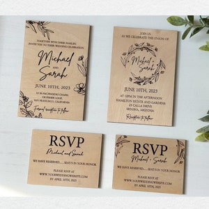 Wood Wedding Invitations, Custom Wedding Invitations, Rustic Wedding Invitations, Wood RSVP, Engraved Invitations, Elegant Wood Invitations