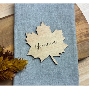 Personalized Wood Leaf Place Cards: Thanksgiving Table Decor