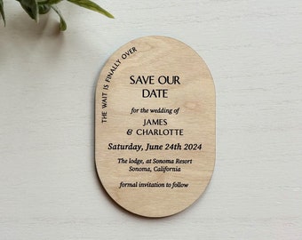 Oval Wooden Save the Date Cards, Minimalist Wedding, Modern Wedding, Rustic Event, Wedding, Unique, Customizable, Engagement