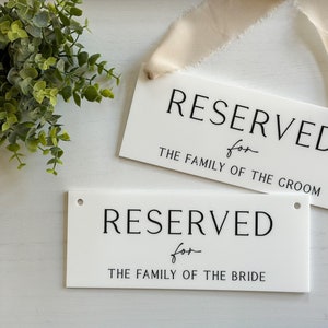 Wedding Reserved Sign, Custom Reserved Signs, Reserved Chair Sign, White Acrylic, Reserved Table, Signage, Wedding Ceremony, Personalized