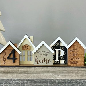 Personalized Wood Mini House Family Centerpiece: Farmhouse Decor