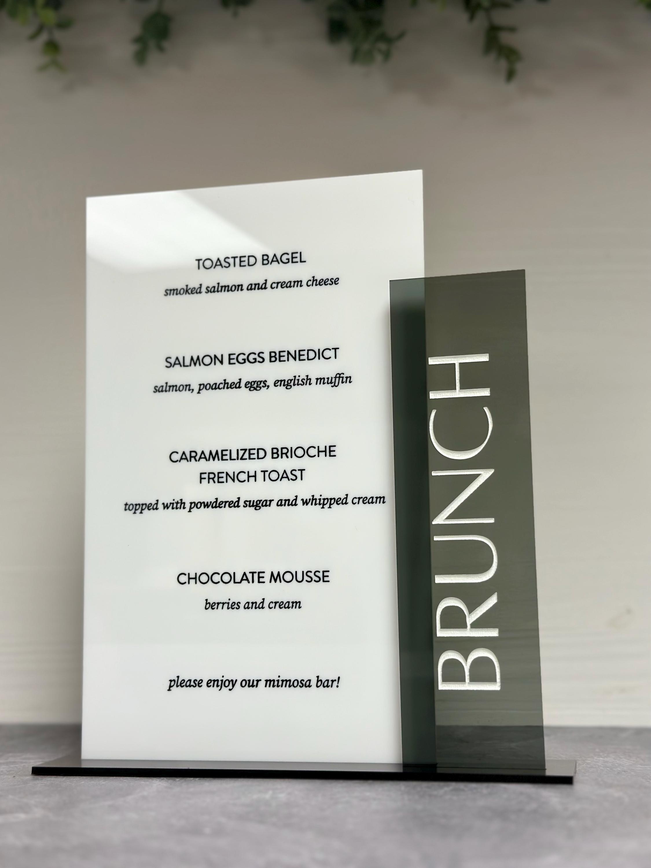 Modern Acrylic Menu Sign, Tabletop Food Display, Wedding Buffet, Brunch ...