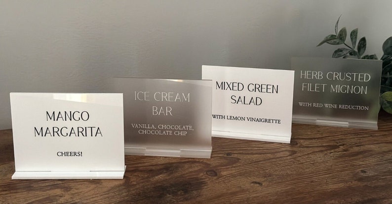 Buffet Table Signs, Catering, Acrylic Signs, Event Planning, Buffet Labels, Wedding Food Signs, Modern Signage, Food Name Card, Dessert Sign image 2