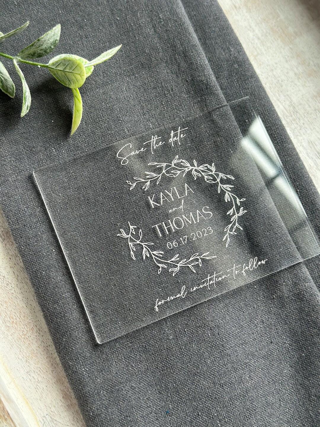 Clear Acrylic Save the Date, Wedding Save the Date, Modern, Elegant Wedding, Floral Save the