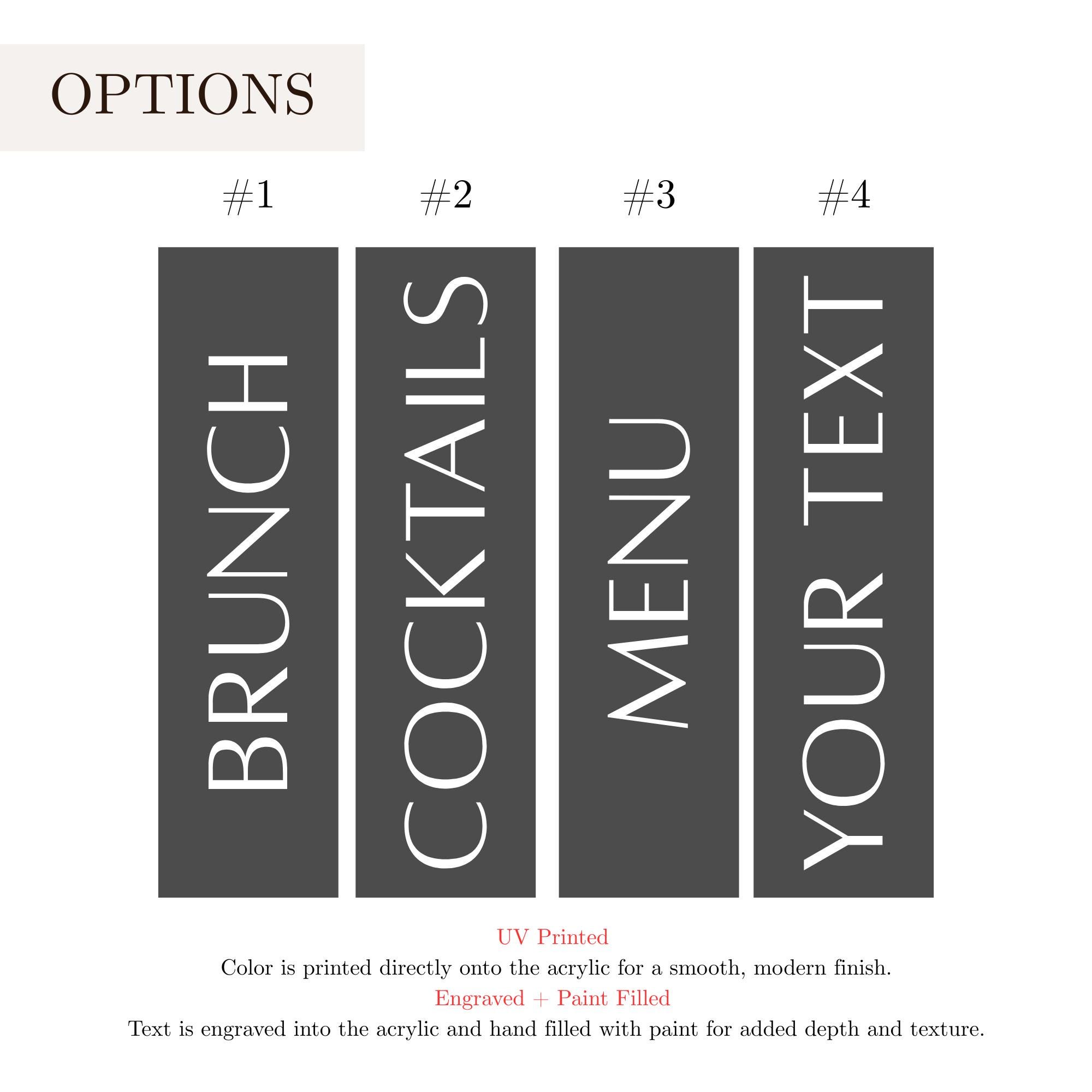 Reception Menu Sign Modern Acrylic Menu Sign, Tabletop Food Display, Wedding Buffet, Brunch ...