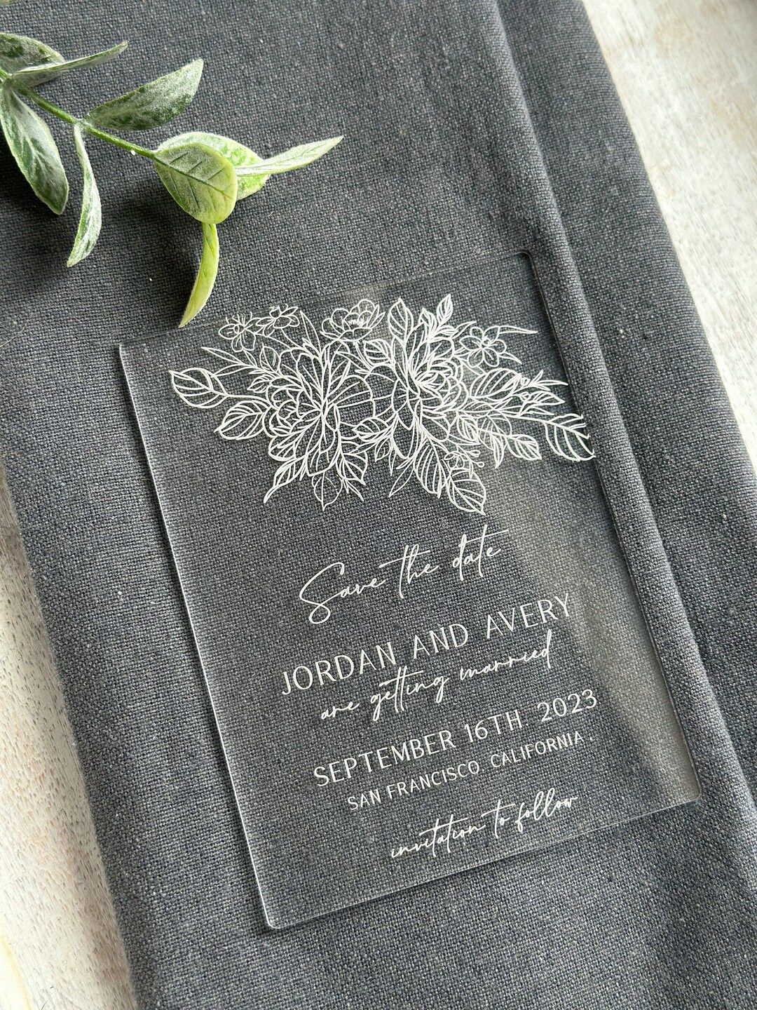 Clear Acrylic Save the Date, Wedding Save the Date, Modern, Elegant Wedding, Floral Save the