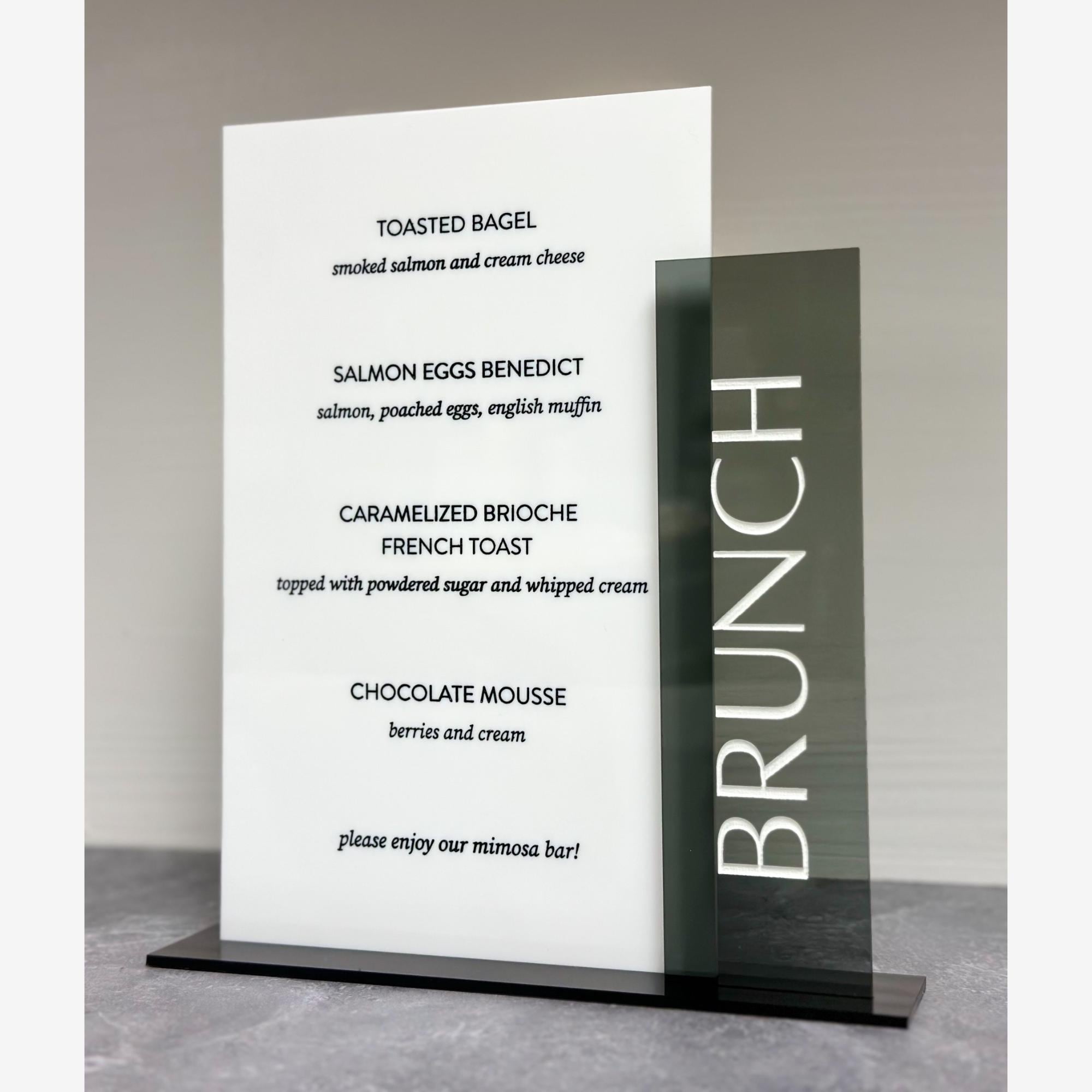 Reception Menu Sign Modern Acrylic Menu Sign, Tabletop Food Display, Wedding Buffet, Brunch ...