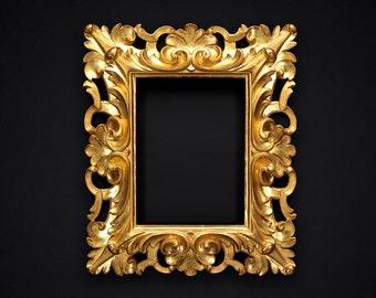 hand carved lacquered pure 24 carat gold patinated wood shellac wax bole red yellow leaf frame aged style
