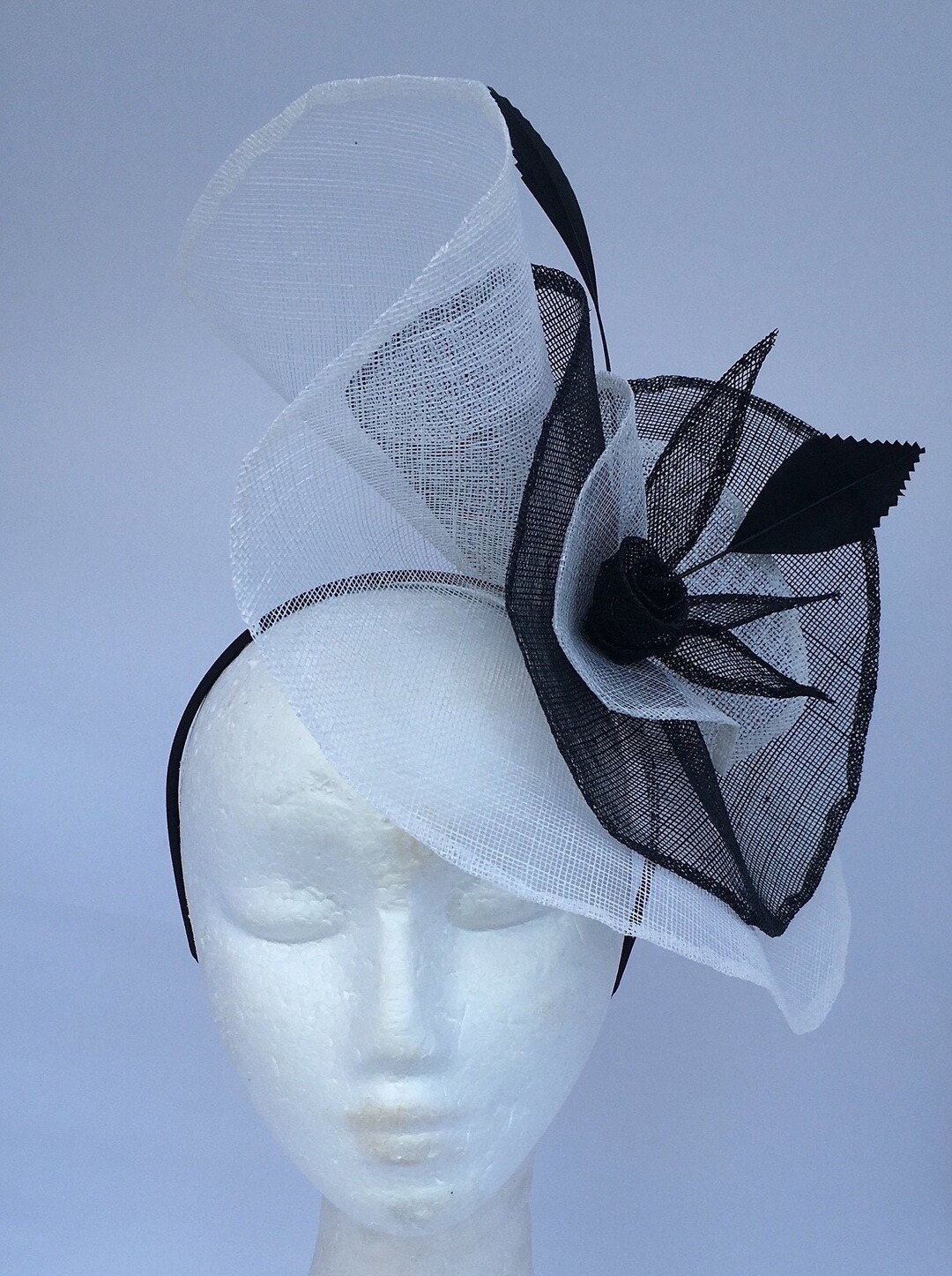 Black and White Fascinator, Sinamay Headpiece, Race Wear, Wedding Hair