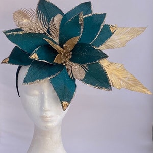 Emerald green flower fascinator, floral headband, statement headpiece, wedding  and races hair accessories